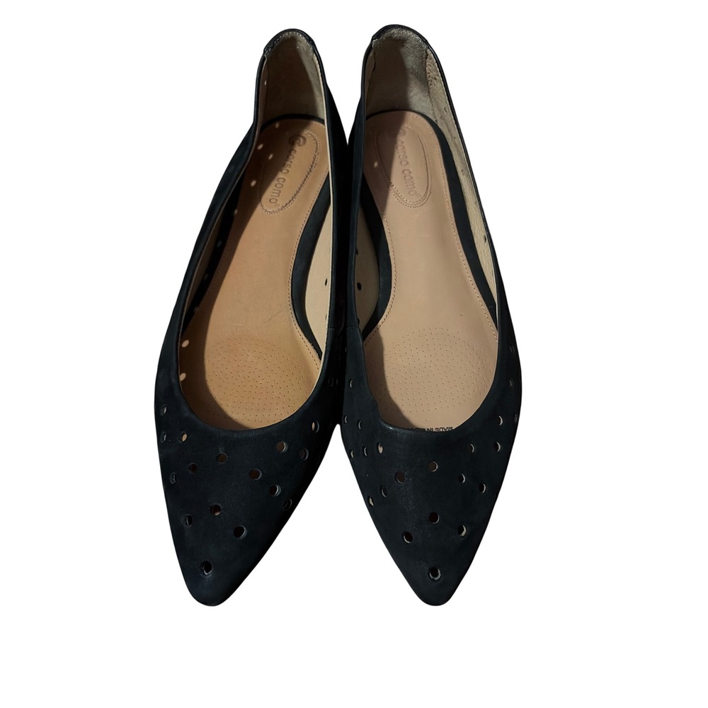 Corso Como Pointed Toe Flats Laser Cut Black Leather Professional Chic 9.5M